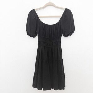 Altar'd State Womens Dress Size S Black Puff Sleeve Smocked Cottage Fairy Grunge